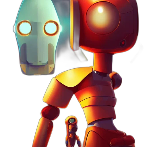 robot, staff, concept art, 3d render transparent PNG cut-out