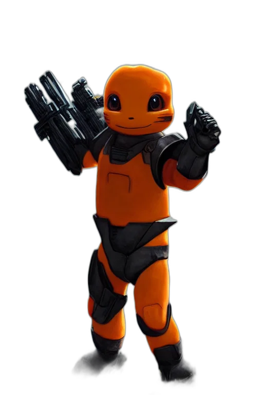 robot, weapon, concept art, 3d render, pixel art, cyberpunk, charmander, playing transparent PNG cut-out
