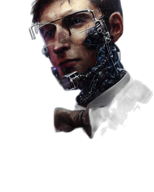 robot, face, mask, staff, cyberpunk, concept art, comic book art, fantasy art transparent PNG cut-out