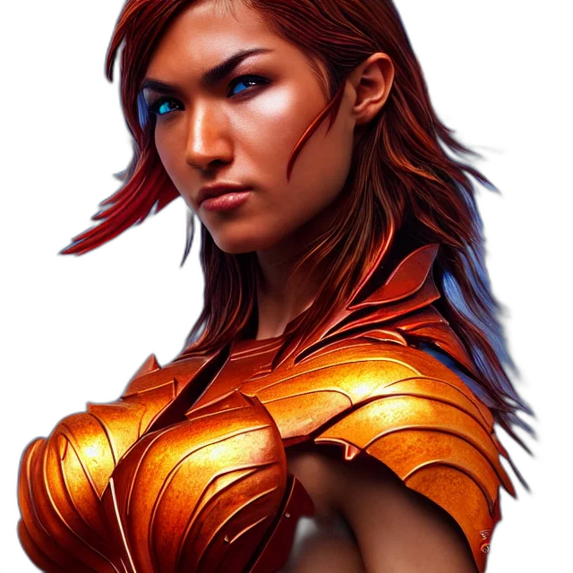 face, fantasy art, concept art, comic book art, photorealistic, phoenix, warrior, artgerm transparent PNG cut-out