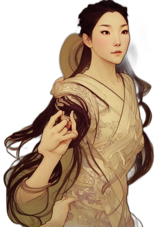 dress, staff, face, crown, fantasy art, concept art, photorealistic, watercolor transparent PNG cut-out