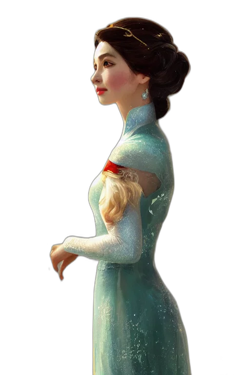 dress, crown, staff, face, concept art, fantasy art, 3d render, photorealistic transparent PNG cut-out