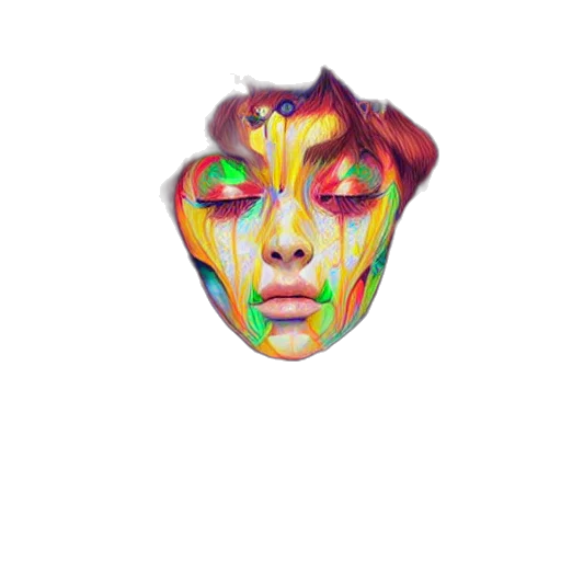 face, mask, creature, crown, watercolor, vaporwave, photorealistic, pixel art transparent PNG cut-out