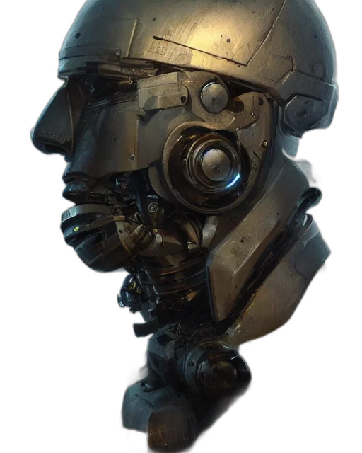robot, mask, face, weapon, concept art, 3d render, cyberpunk, photorealistic transparent PNG cut-out