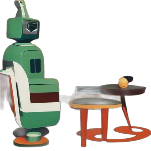 robot, furniture, 3d render, concept art, outer space, maid, mid, century transparent PNG cut-out