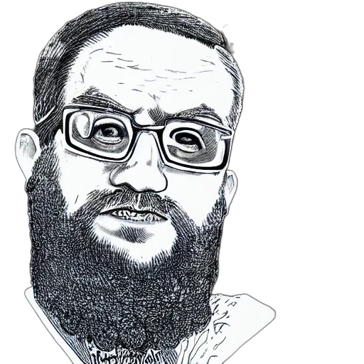 cartoon, pencil sketch, photorealistic, comic book art, portrait, reddit, avatar, bearded transparent PNG cut-out