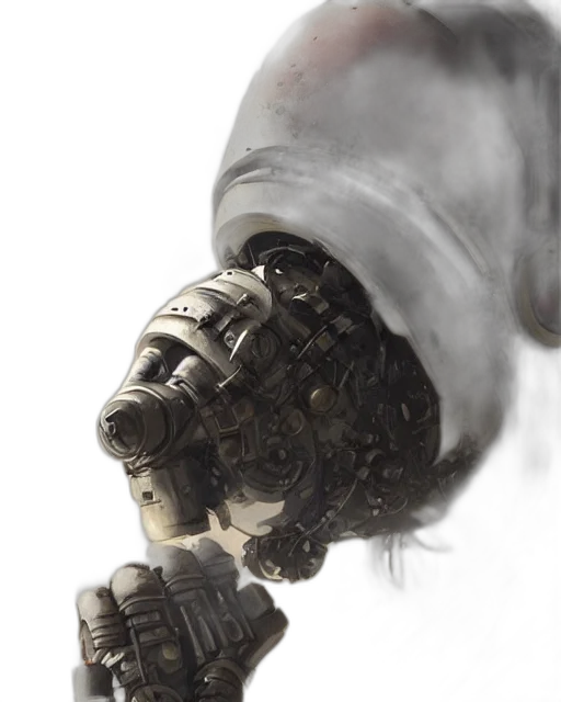 robot, mask, weapon, face, concept art, photorealistic, fantasy art, cyberpunk transparent PNG cut-out