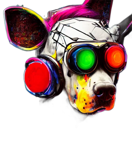 mask, robot, animal, staff, cyberpunk, concept art, 3d render, watercolor transparent PNG cut-out