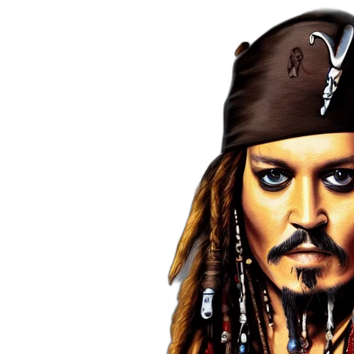 photorealistic, cartoon, comic book art, portrait, johnny, depp, captain, jack transparent PNG cut-out