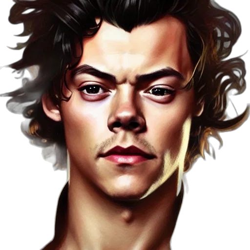 hair, face, photorealistic, cartoon, watercolor, fantasy art, harry, styles transparent PNG cut-out