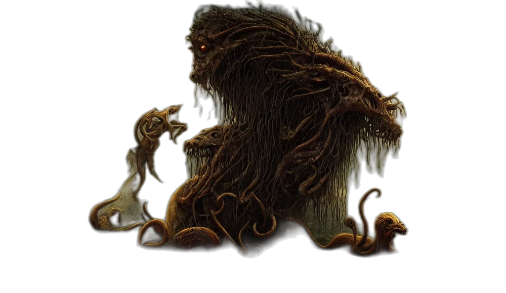 creature, hair, animal, staff, concept art, fantasy art, 3d render, photorealistic transparent PNG cut-out