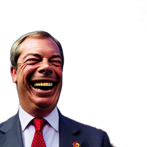 face, creature, mask, robot, nigel, farage, laughing, holding transparent PNG cut-out