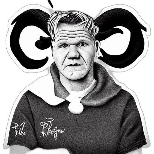 cartoon, portrait, chef, gordon, ramsay, ram, sheep, horns transparent PNG cut-out