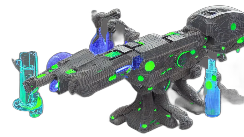 weapon, robot, 3d render, cyberpunk transparent PNG cut-out
