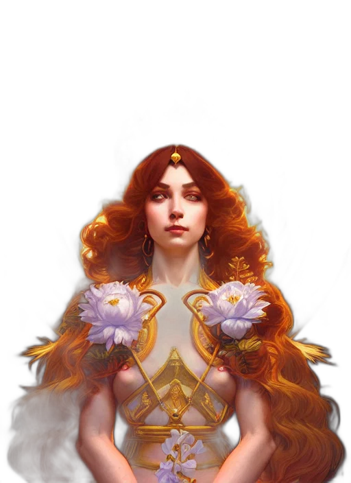 crown, flower, dress, fantasy art, concept art, pixel art, photorealistic, golden transparent PNG cut-out