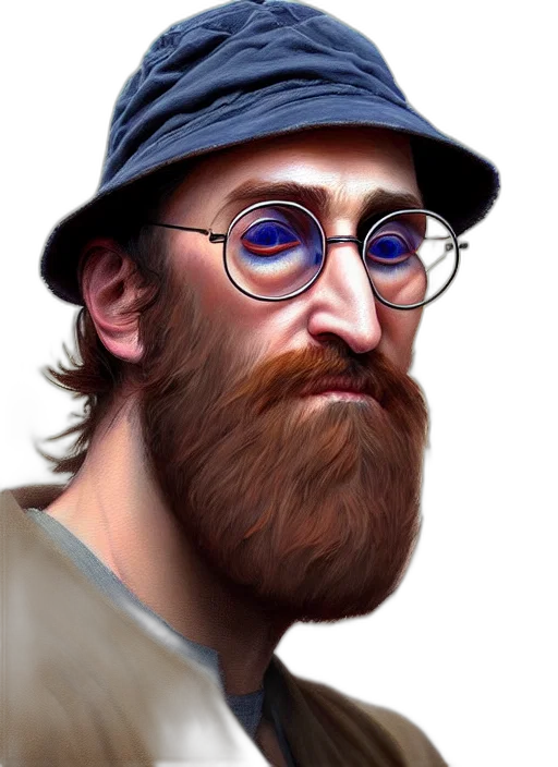 hat, face, staff, animal, photorealistic, oil painting, fantasy art, cartoon transparent PNG cut-out