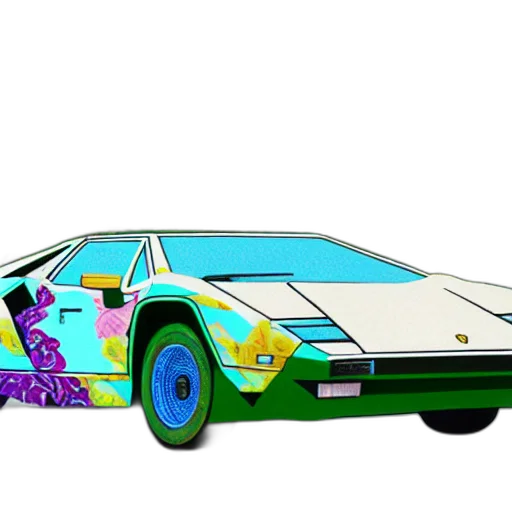 car, vaporwave, concept art, cartoon transparent PNG cut-out
