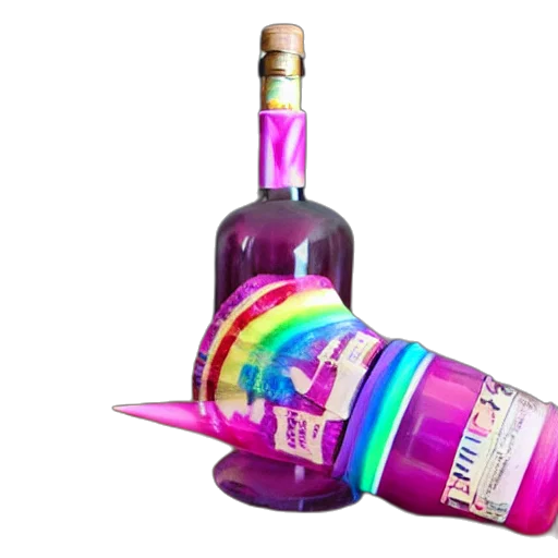 bottle, weapon, umbrella, crown, vaporwave, 3d render, concept art, colorful transparent PNG cut-out