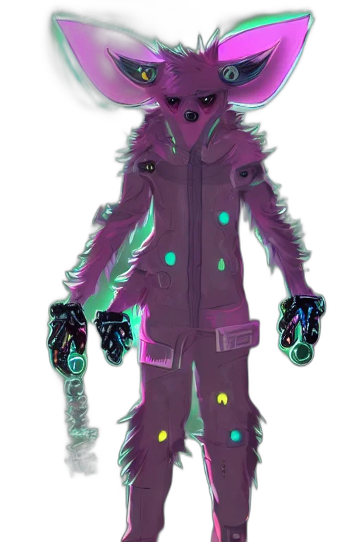 jacket, mask, creature, staff, concept art, cyberpunk, vaporwave, fantasy art transparent PNG cut-out