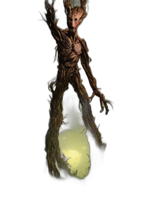 creature, staff, tree, hair, concept art, fantasy art, 3d render, comic book art transparent PNG cut-out