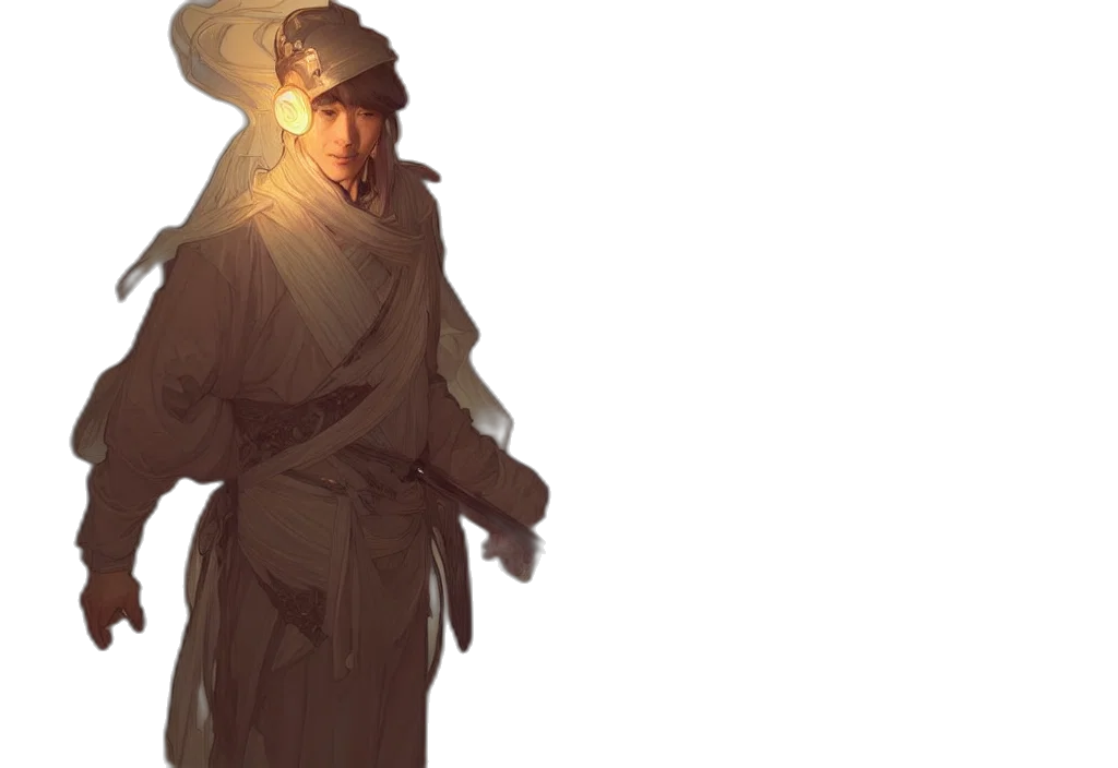 staff, hat, face, sword, concept art, fantasy art, photorealistic, comic book art transparent PNG cut-out