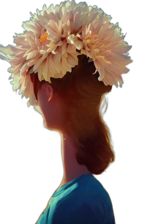 crown, flower, face, hair, photorealistic, oil painting, concept art, 3d render transparent PNG cut-out