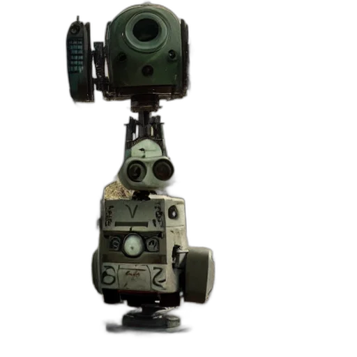 robot, staff, weapon, face, 3d render, concept art, photorealistic, vintage transparent PNG cut-out