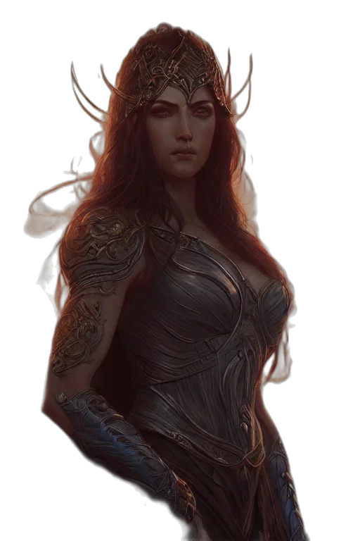 fantasy art, concept art, comic book art, photorealistic, dark, golden, earth tones, goddess transparent PNG cut-out