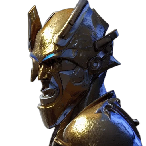 mask, robot, crown, face, 3d render, concept art, comic book art, portrait transparent PNG cut-out