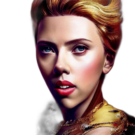 face, photorealistic, fantasy art, comic book art, oil painting, golden, scarlett, johansson transparent PNG cut-out