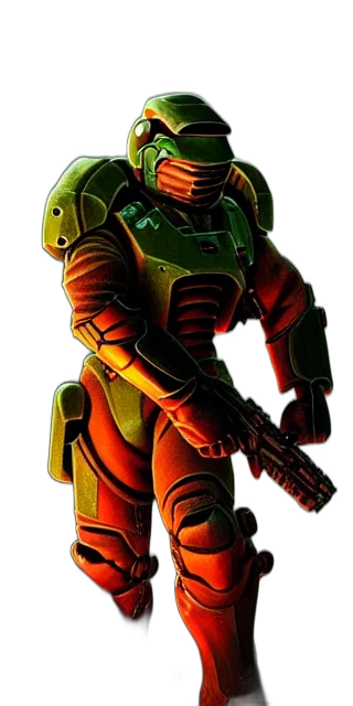robot, weapon, concept art, pixel art, 3d render, comic book art, outer space, green transparent PNG cut-out