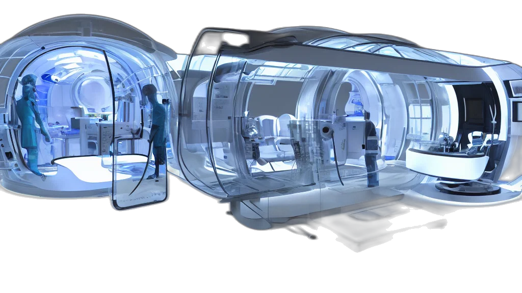car, concept art, 3d render, cyberpunk, futuristic, enclosed, medical, pod transparent PNG cut-out