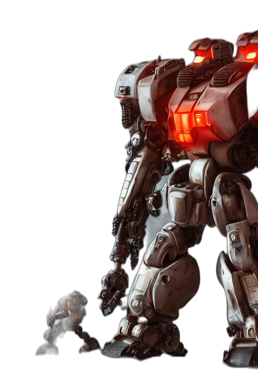robot, weapon, concept art, 3d render, cyberpunk, photorealistic, mechwarrior, mercenaries transparent PNG cut-out