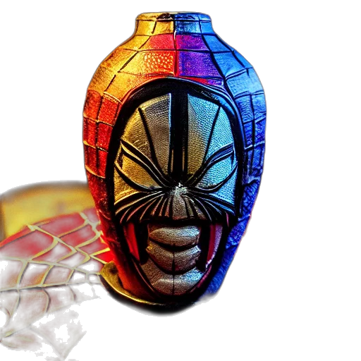 mask, jewelry, bottle, crown, 3d render, comic book art, concept art, closeup transparent PNG cut-out