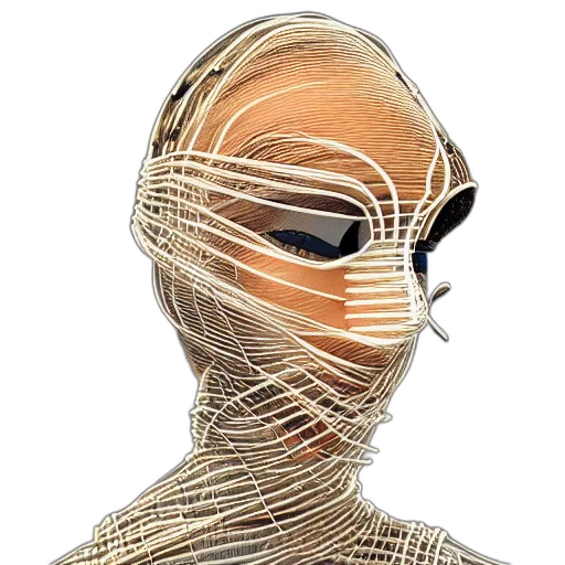 mask, hair, face, jewelry, cyberpunk, 3d render, concept art, vaporwave transparent PNG cut-out