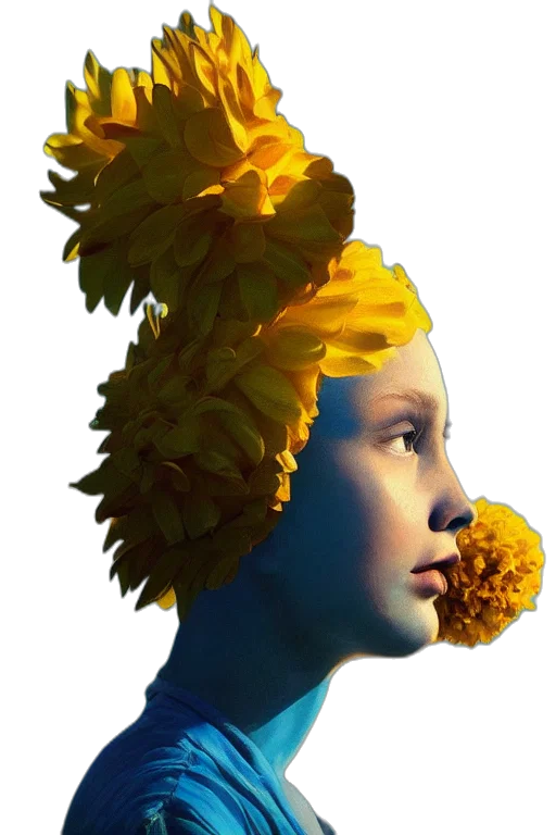 crown, flower, face, mask, photorealistic, concept art, 3d render, fantasy art transparent PNG cut-out
