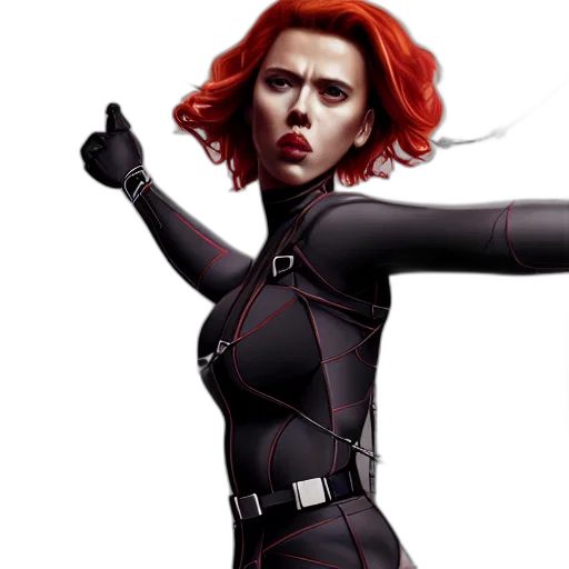 comic book art, concept art, scarlett, johansson, black, widow, full, body transparent PNG cut-out