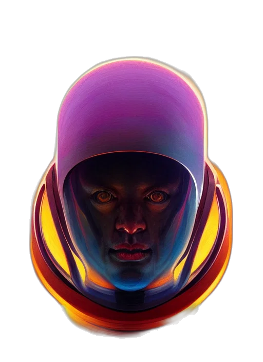 face, mask, robot, creature, concept art, comic book art, cyberpunk, photorealistic transparent PNG cut-out