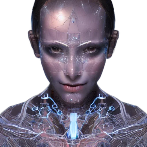 robot, face, jewelry, creature, cyberpunk, concept art, 3d render, photorealistic transparent PNG cut-out