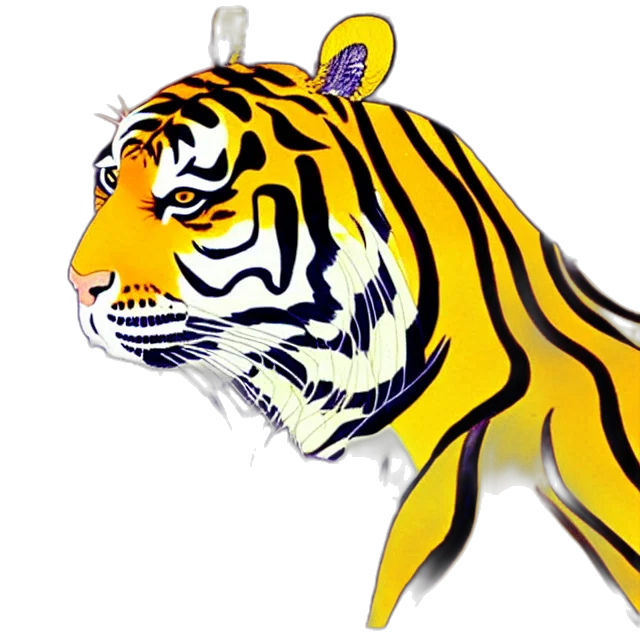 animal, 3d render, photorealistic, concept art, beautiful, painting, tiger, ukiyo transparent PNG cut-out
