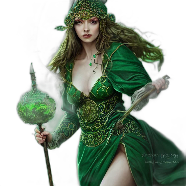 staff, dress, jewelry, sword, fantasy art, concept art, comic book art, photorealistic transparent PNG cut-out