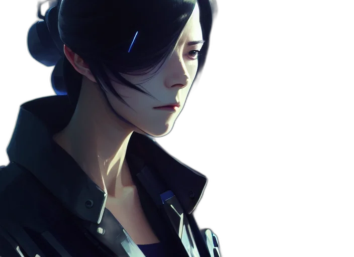 face, jacket, mask, staff, cyberpunk, concept art, photorealistic, comic book art transparent PNG cut-out