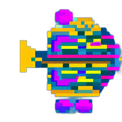 robot, crown, weapon, staff, pixel art, vaporwave, 3d render, concept art transparent PNG cut-out