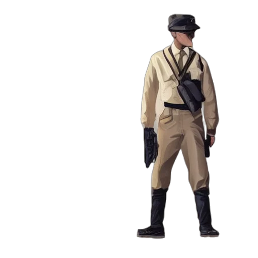 staff, jacket, hat, concept art, 3d render, pale, skin, security transparent PNG cut-out
