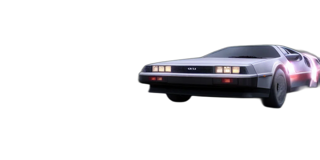 car, robot, concept art, vaporwave, 3d render, photorealistic, delorean, speeding transparent PNG cut-out