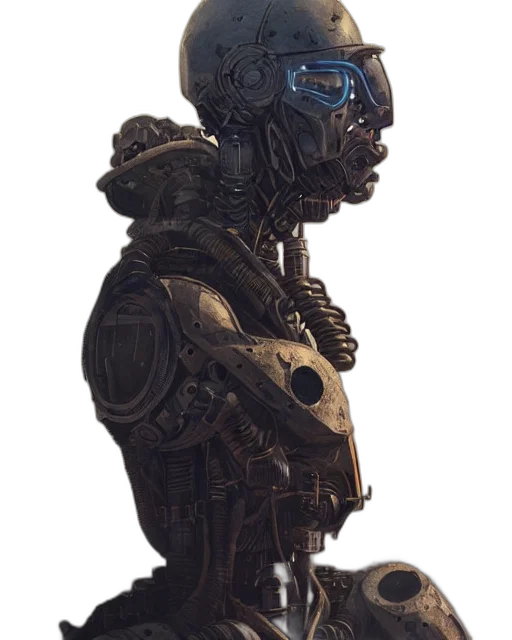 robot, face, mask, weapon, concept art, cyberpunk, fantasy art, 3d render transparent PNG cut-out