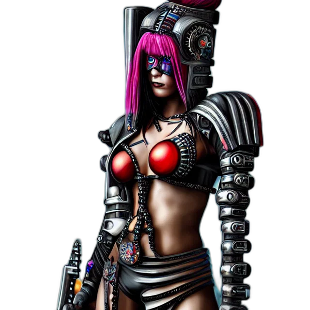 robot, weapon, cyberpunk, concept art, fantasy art, comic book art, harlequin, warrior transparent PNG cut-out
