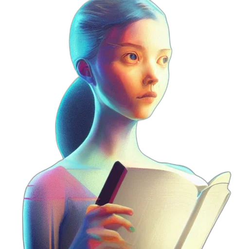 face, robot, dress, staff, 3d render, concept art, fantasy art, photorealistic transparent PNG cut-out
