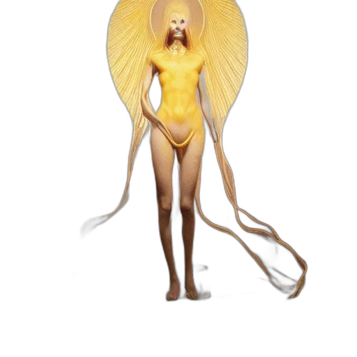 creature, hair, staff, concept art, fantasy art, 3d render, comic book art, golden transparent PNG cut-out