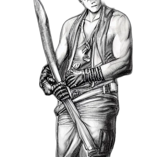 sword, weapon, staff, pencil sketch transparent PNG cut-out